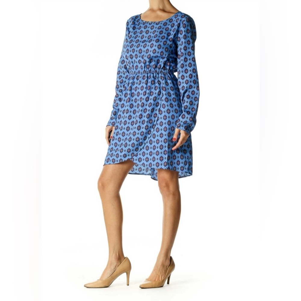 J. Crew Blue Printed Long Sleeve Dress